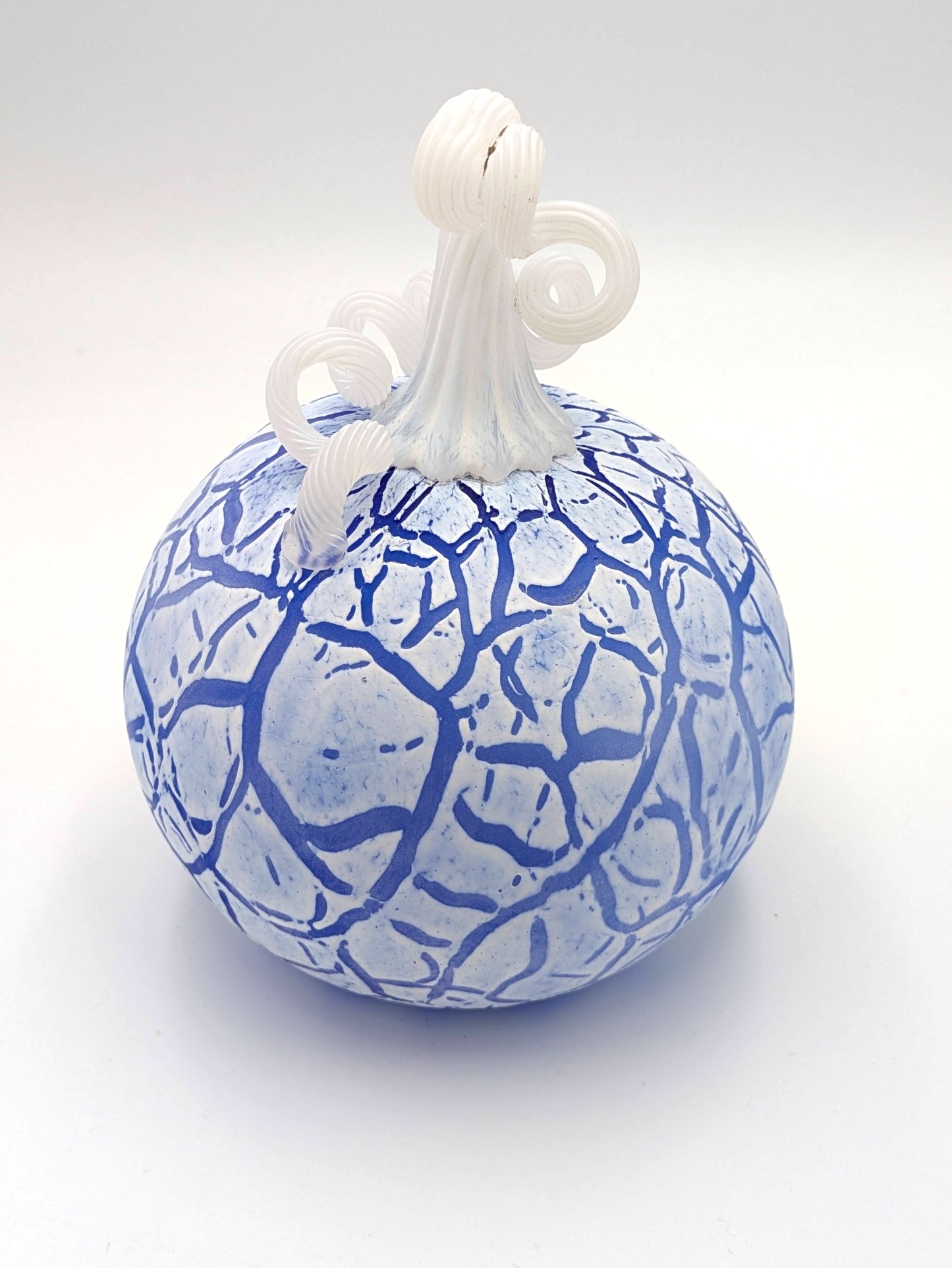 Medium Handblown Crackled Glass Pumpkin by Belleau