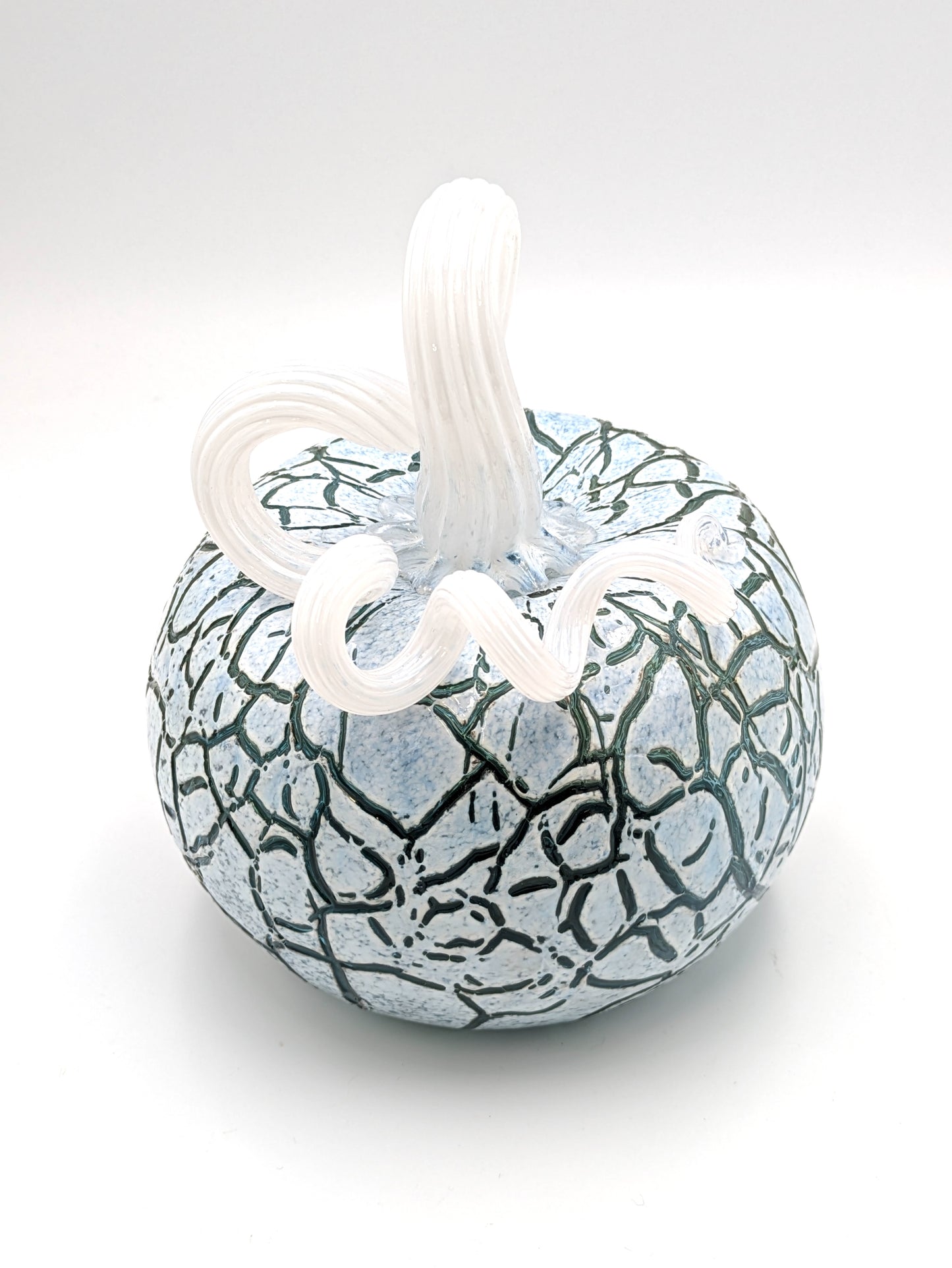 Medium Handblown Crackled Glass Pumpkin by Belleau