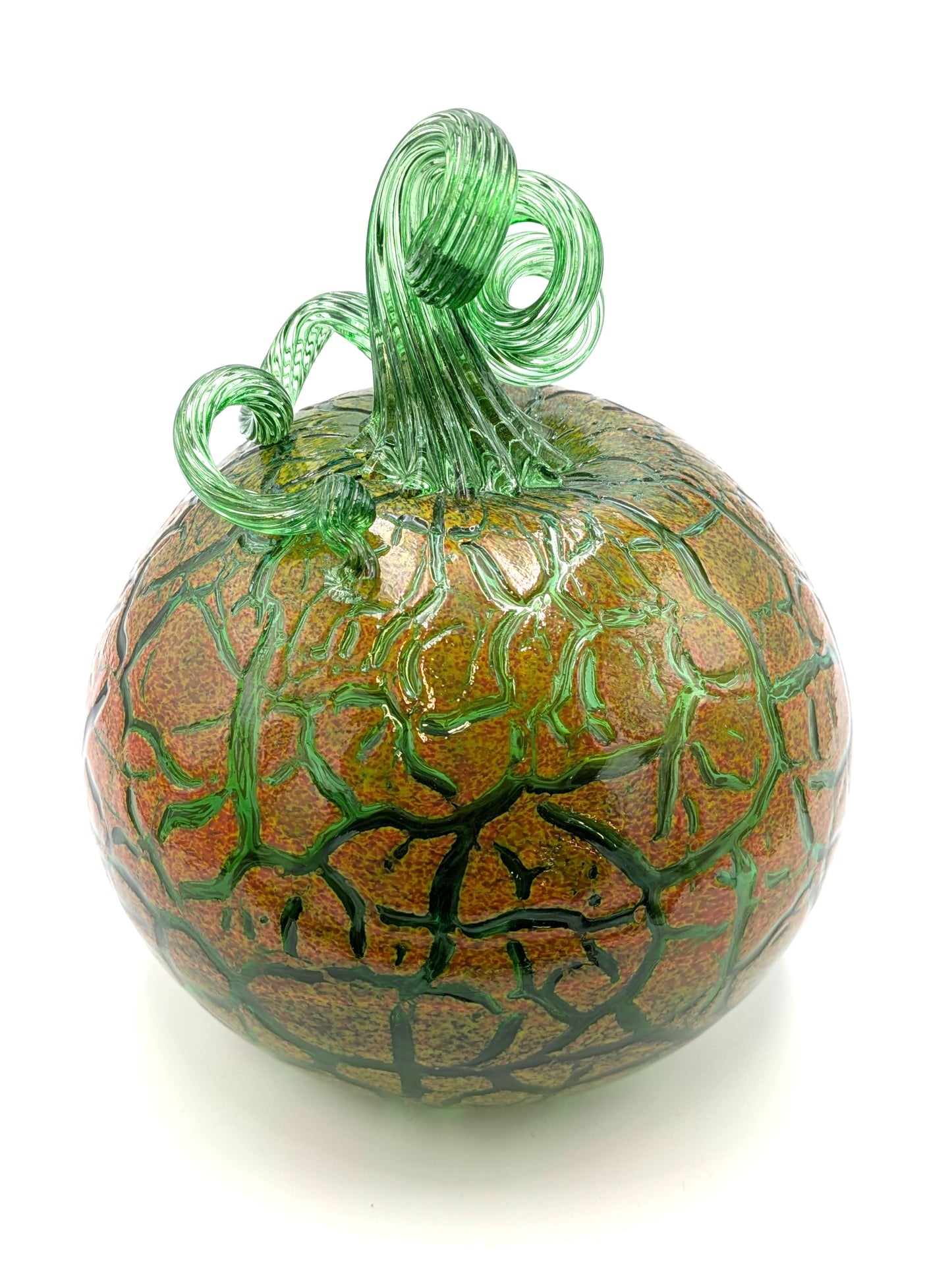 Large Handblown Crackled Glass Pumpkin by Belleau