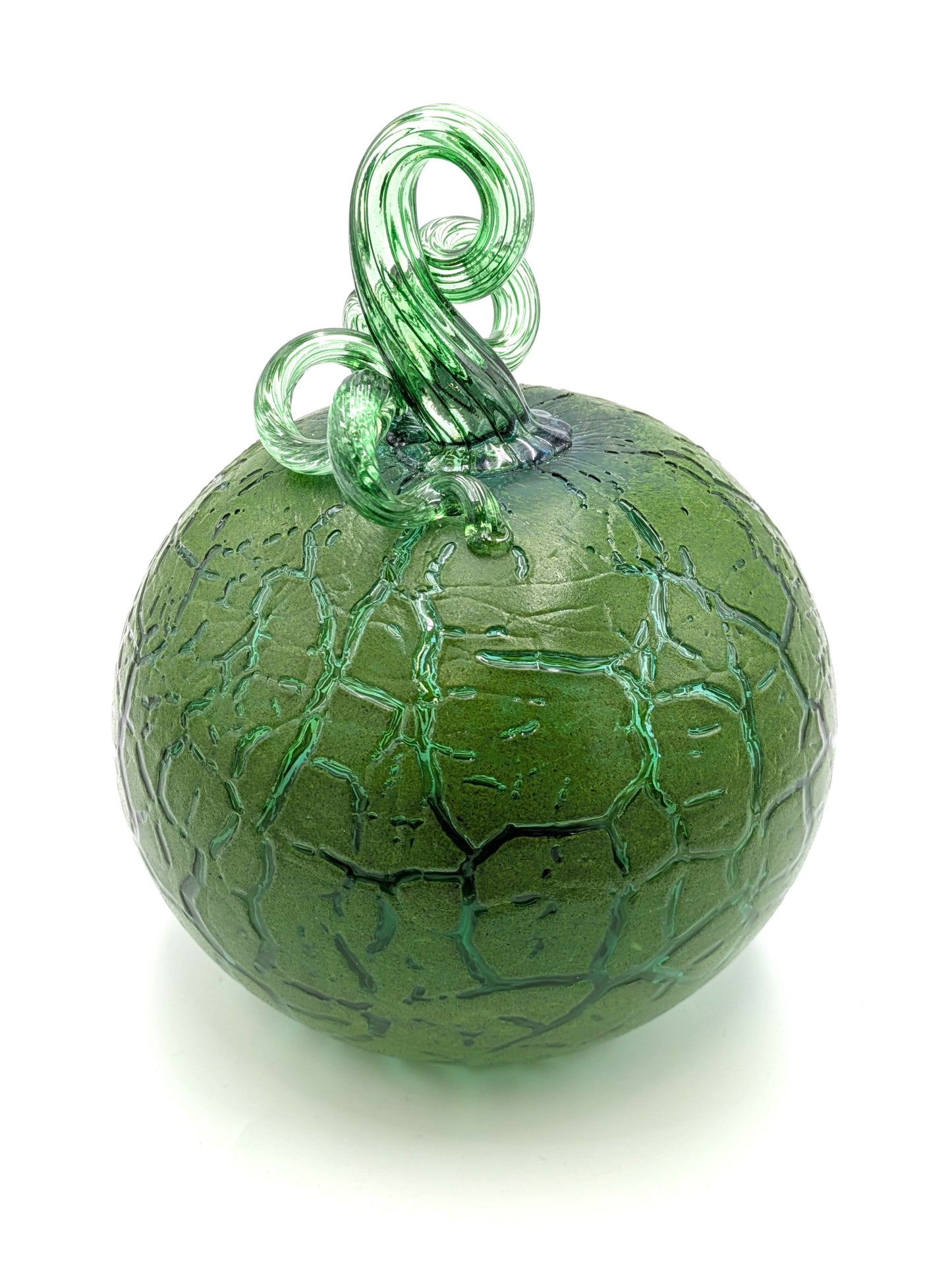 Large Handblown Crackled Glass Pumpkin by Belleau