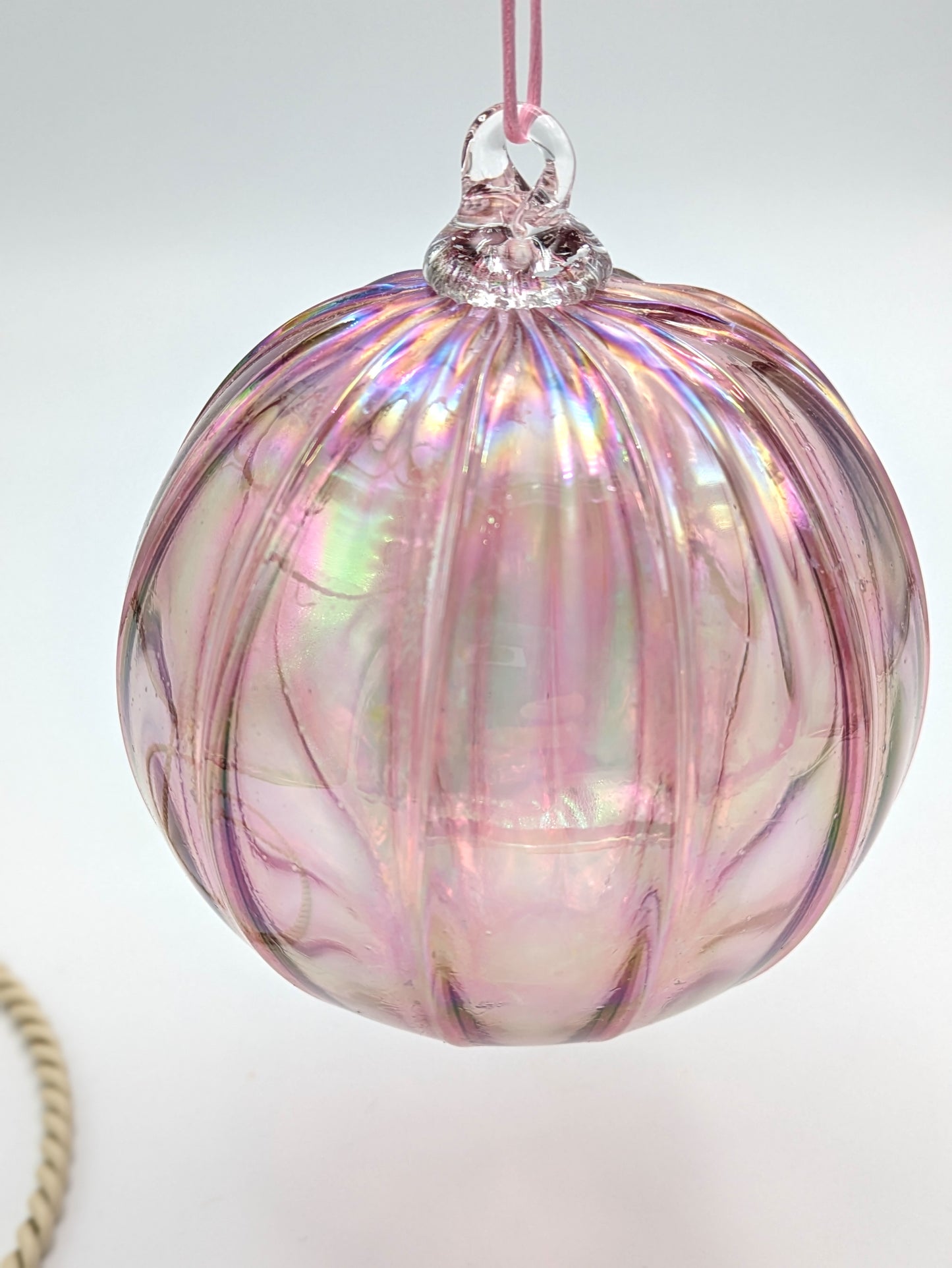 Handblown Ribbed Glass Ornament by Belleau