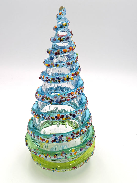 Handblown Glass Christmas Tree 10.5" tall by Belleau Art Glass