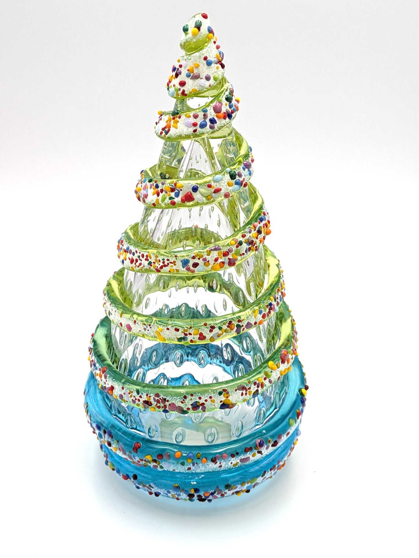 Handblown Glass Christmas Tree 10.5" tall by Belleau Art Glass