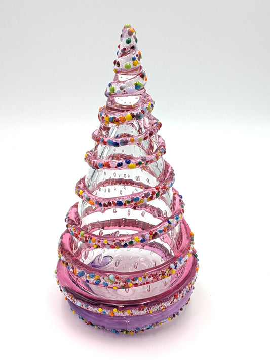 Handblown Glass Christmas Tree 9" tall by Belleau Art Glass