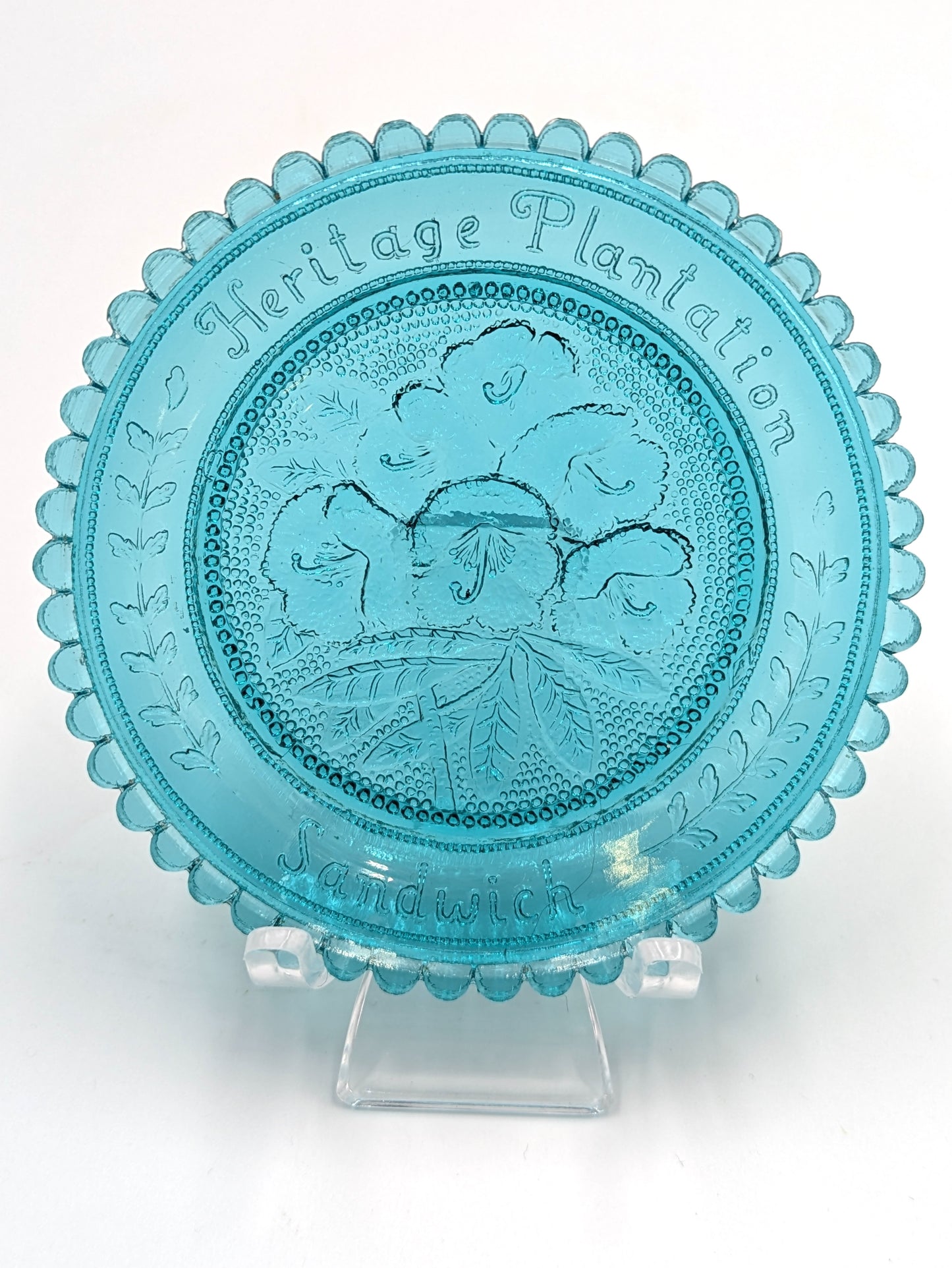 Hand Pressed Glass Cup Plate "Heritage Plantation"