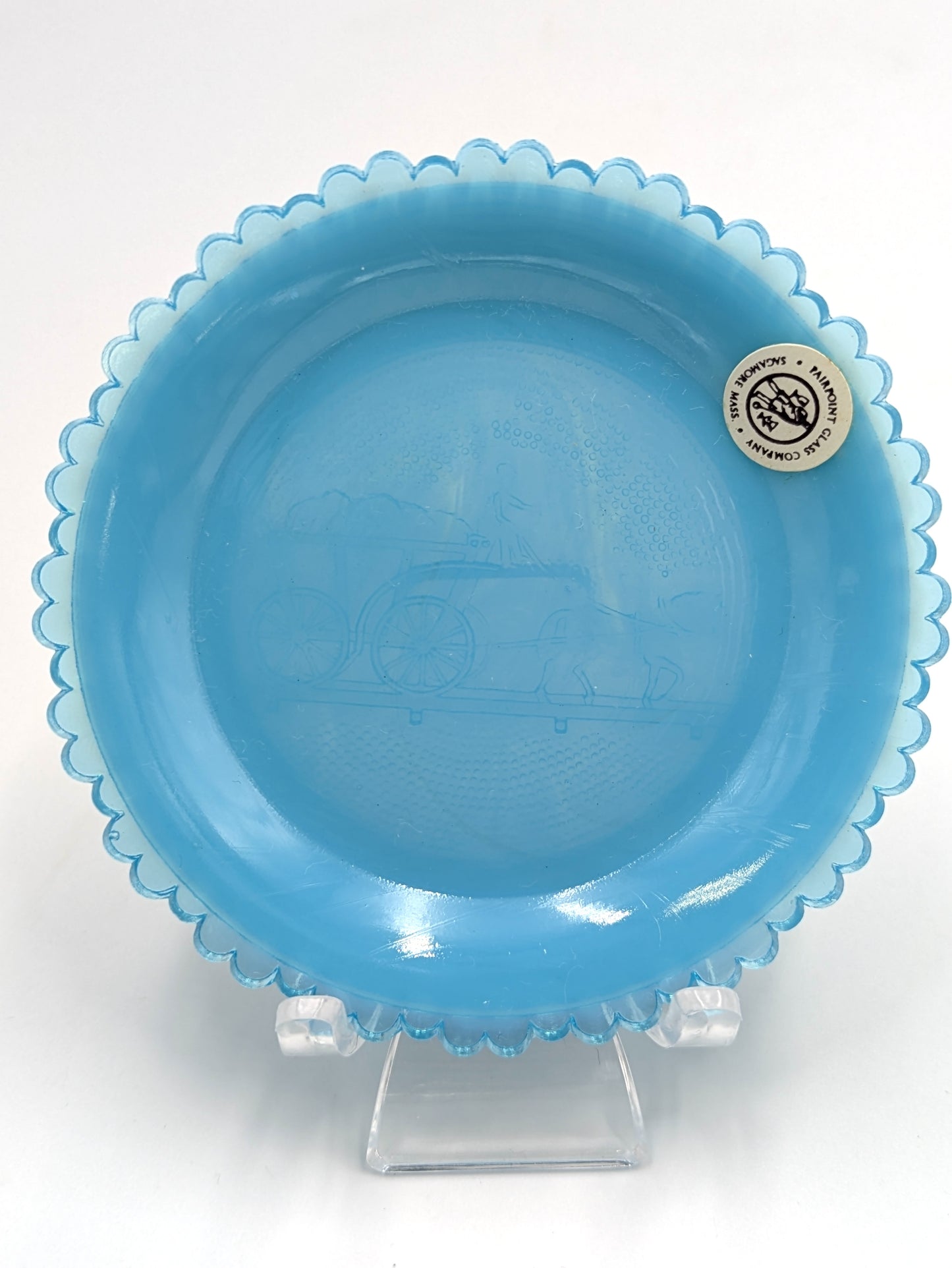 Hand Pressed Glass Cup Plate Sandwich Glass Horse Railway