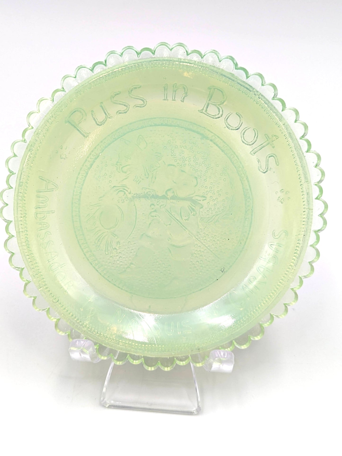 Hand Pressed Glass Cup Plate "Puss In Boots"