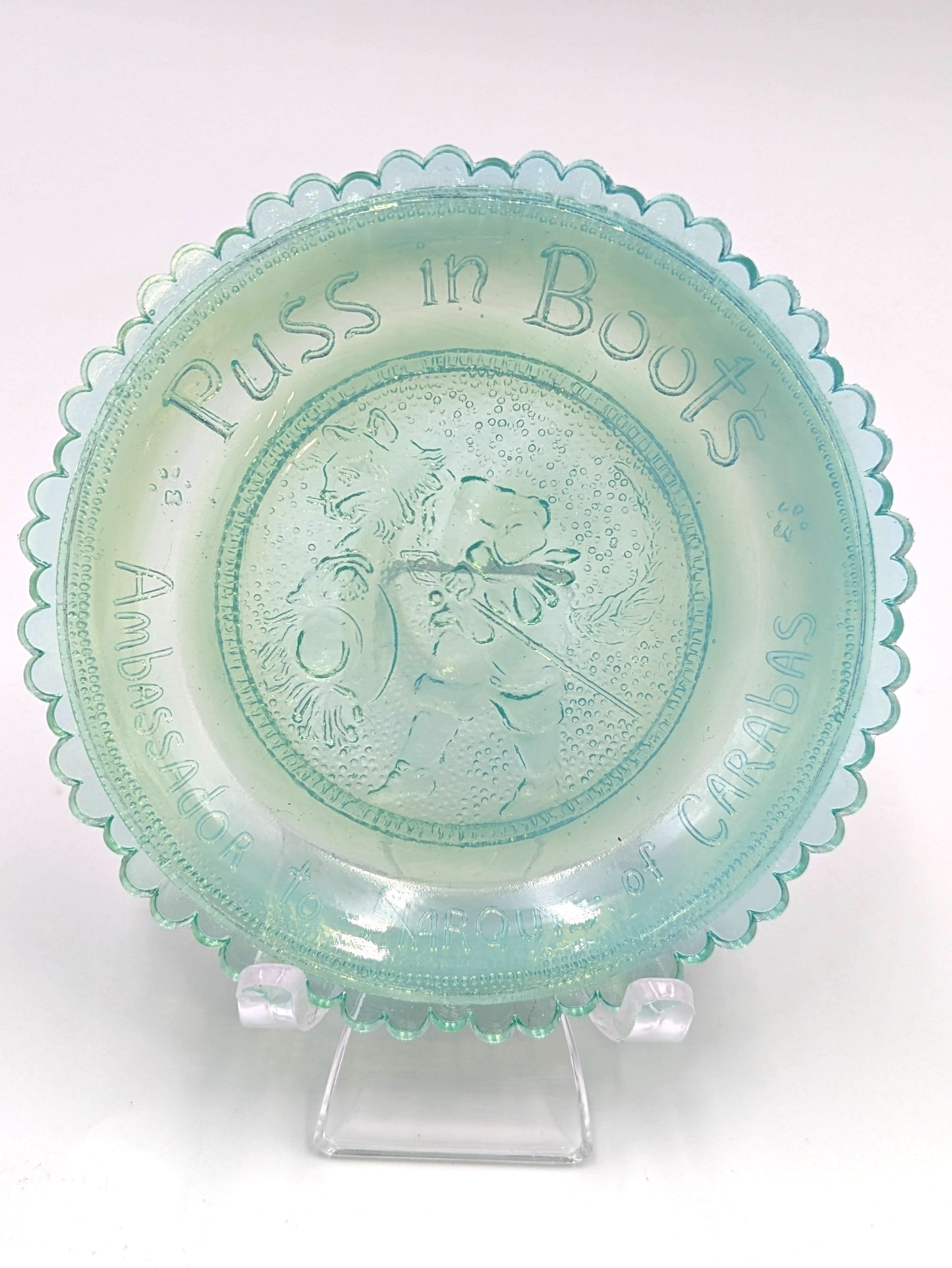 Hand Pressed Glass Cup Plate "Puss In Boots"