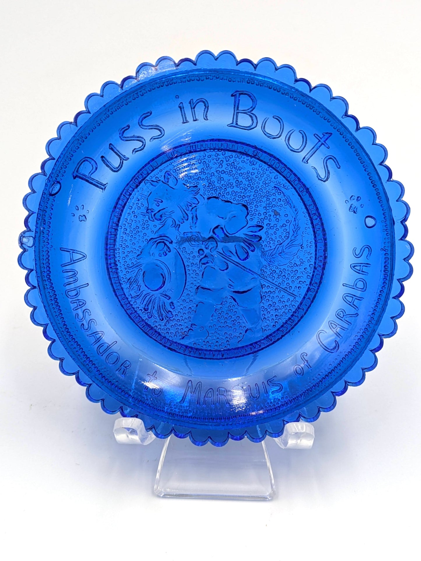 Hand Pressed Glass Cup Plate "Puss In Boots"