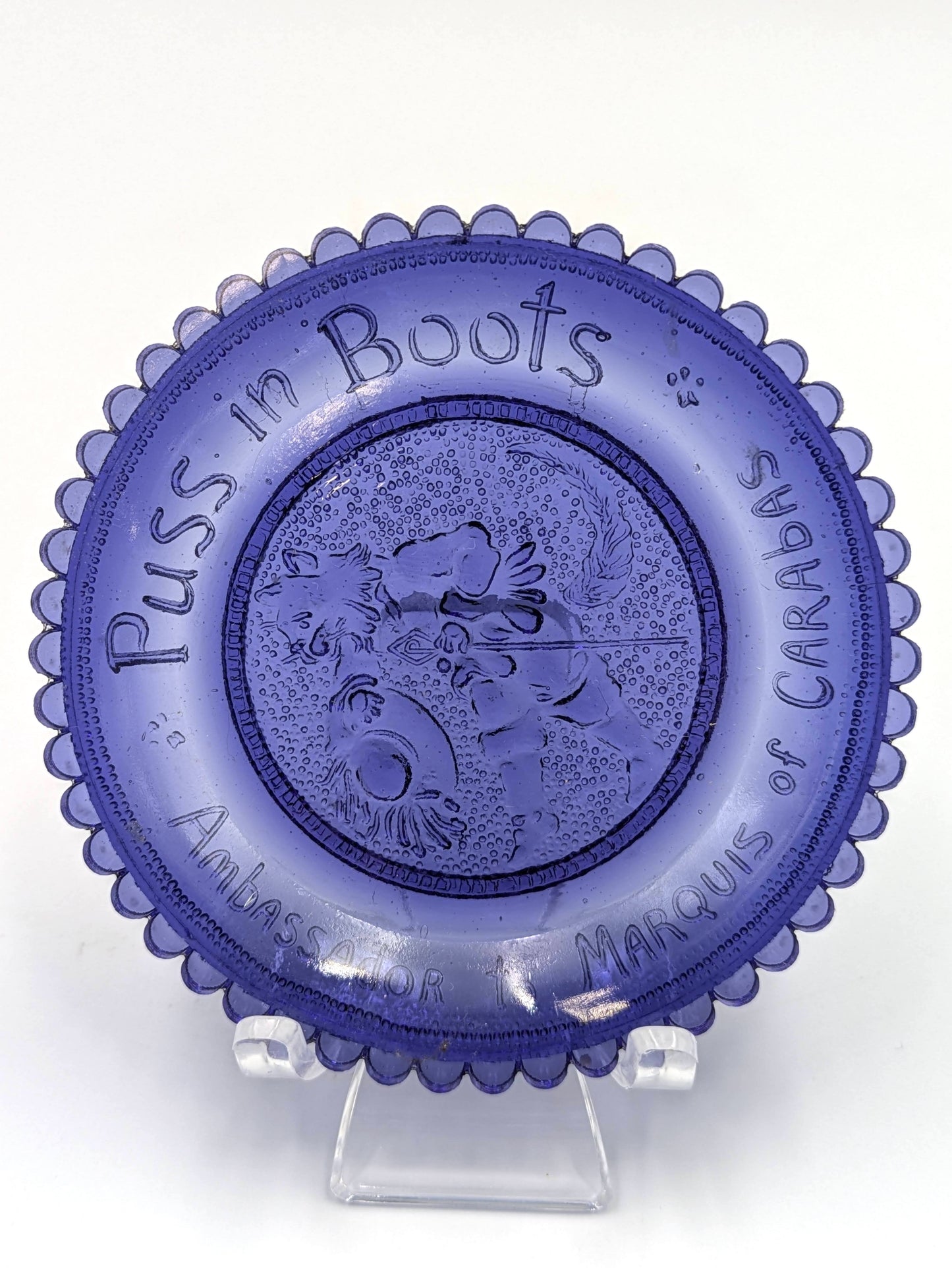 Hand Pressed Glass Cup Plate "Puss In Boots"