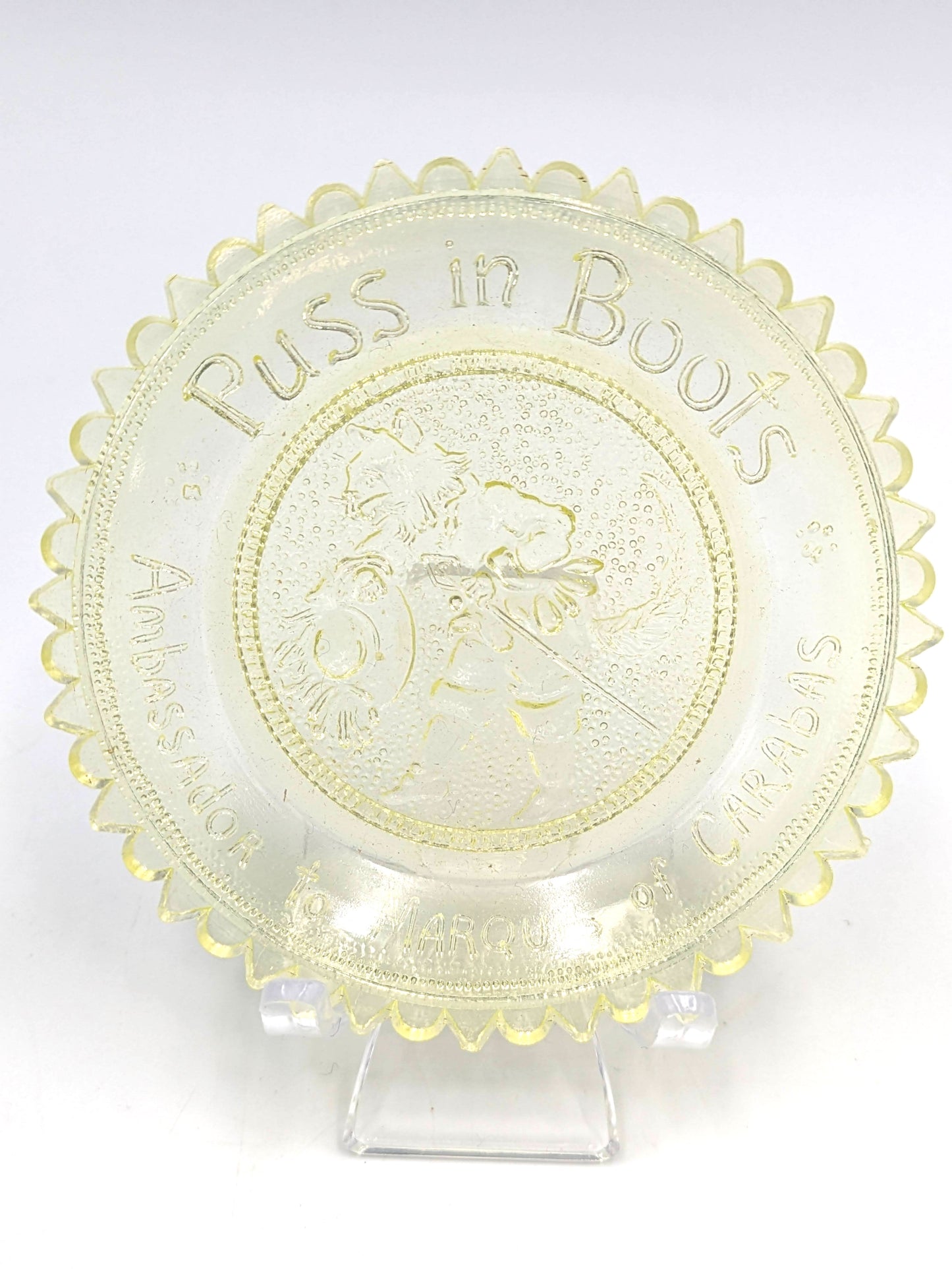 Hand Pressed Glass Cup Plate "Puss In Boots"