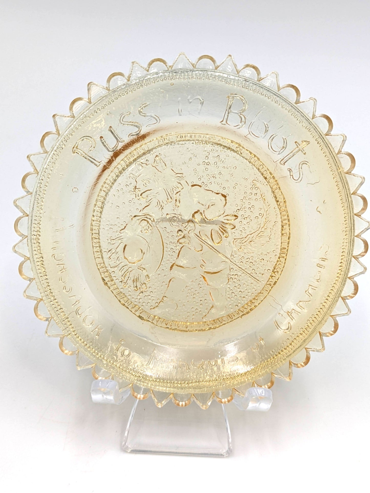 Hand Pressed Glass Cup Plate "Puss In Boots"