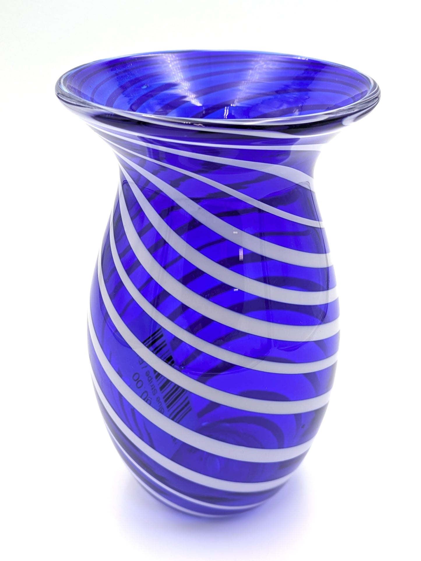 Handblown Glass Vase Blue Stripe by Fritz Glass