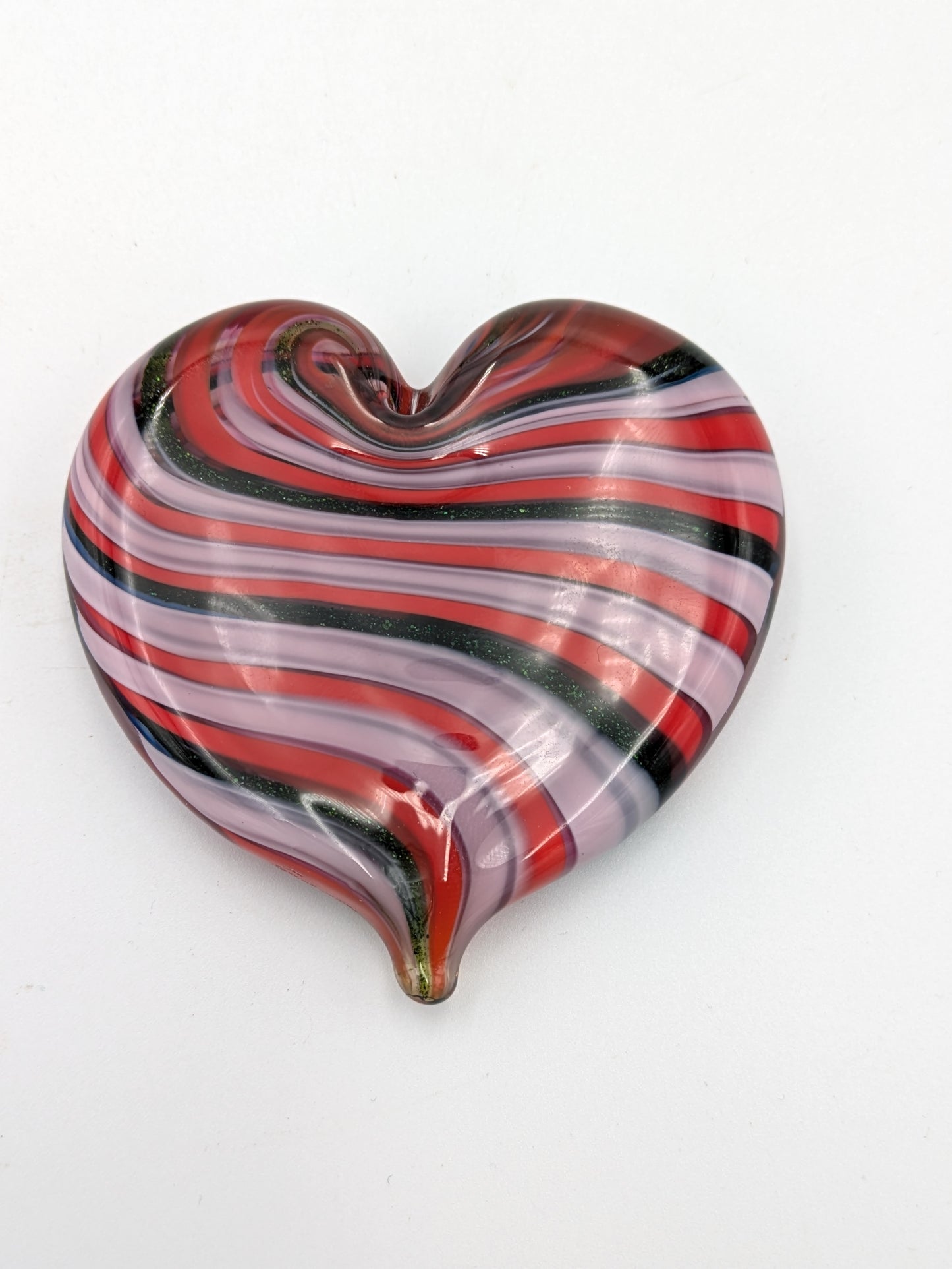 Handblown Glass Heart Shaped Paperweight by Fritz Glass