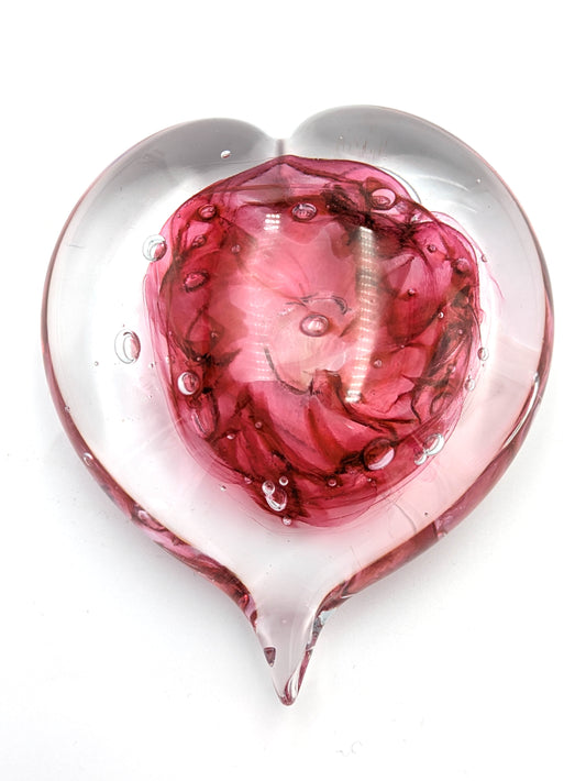 Handblown Glass Heart Shaped Paperweight by Fritz Glass