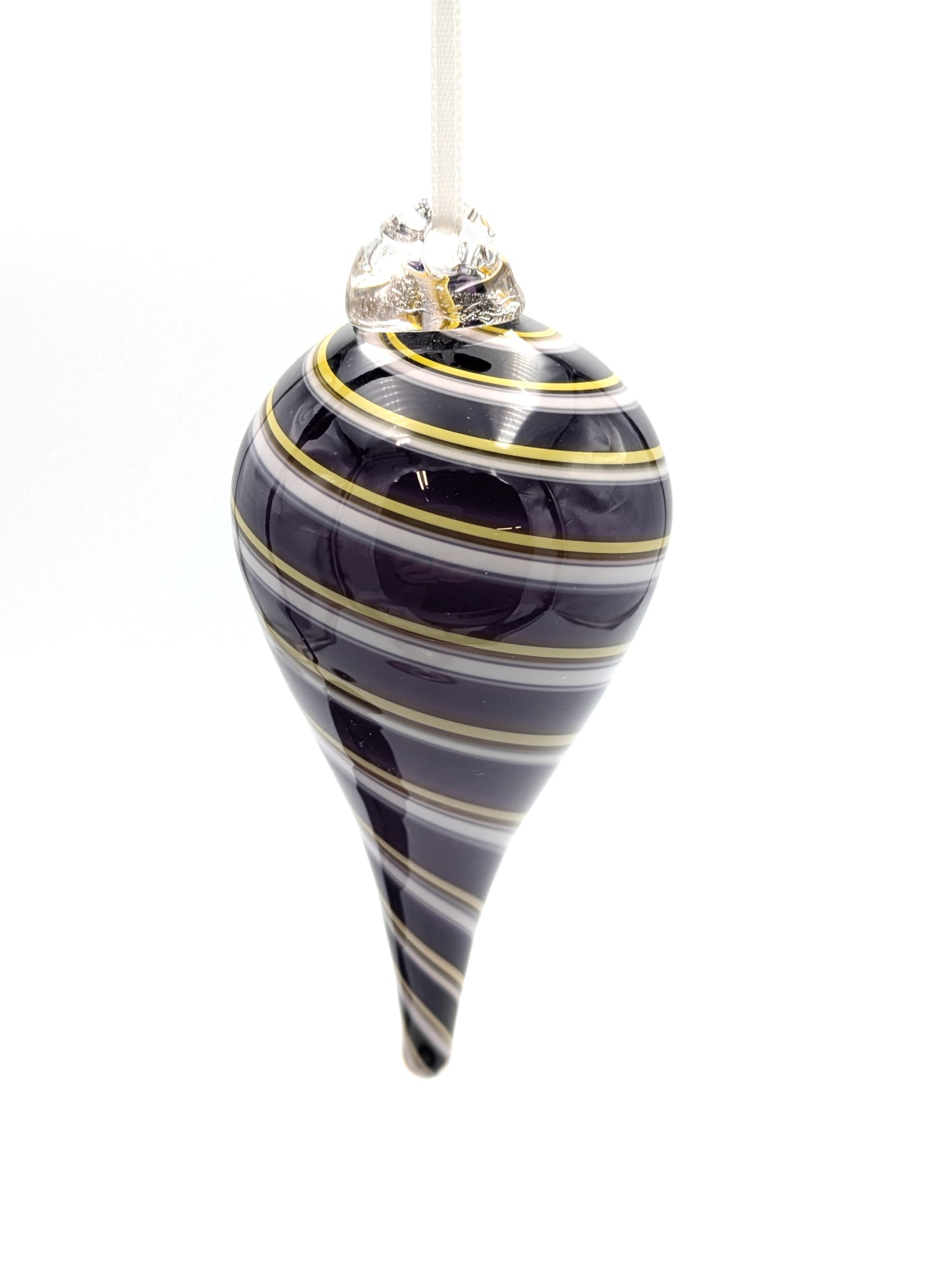 Handblown Glass Teardrop Ornament Spiral by Fritz Glass