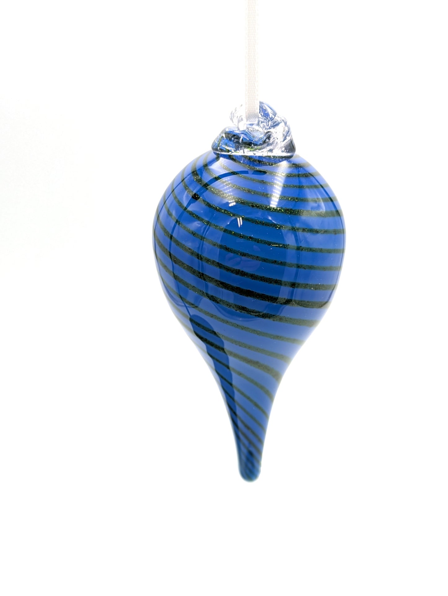 Handblown Glass Teardrop Ornament Spiral by Fritz Glass