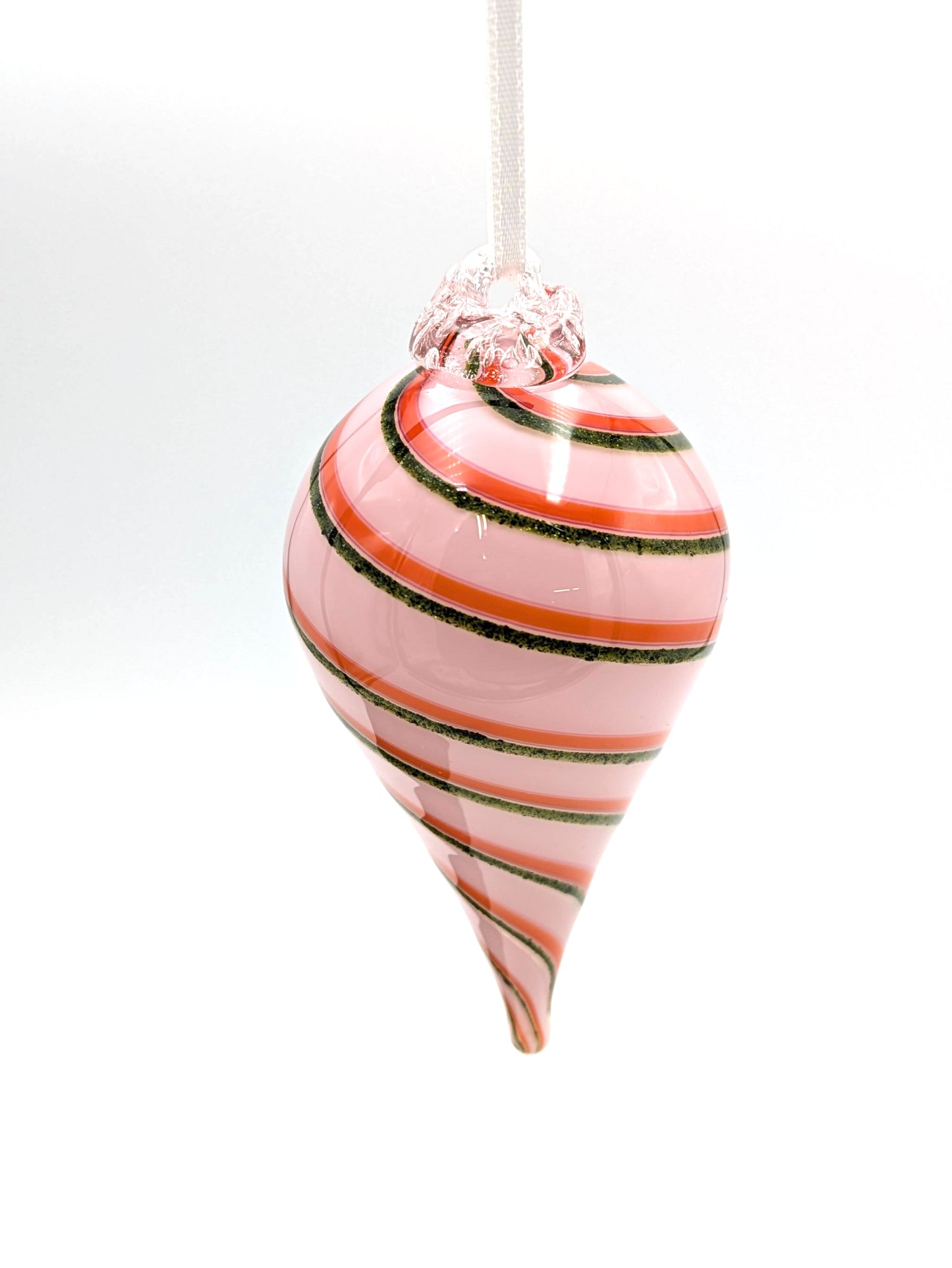 Handblown Glass Teardrop Ornament Spiral by Fritz Glass