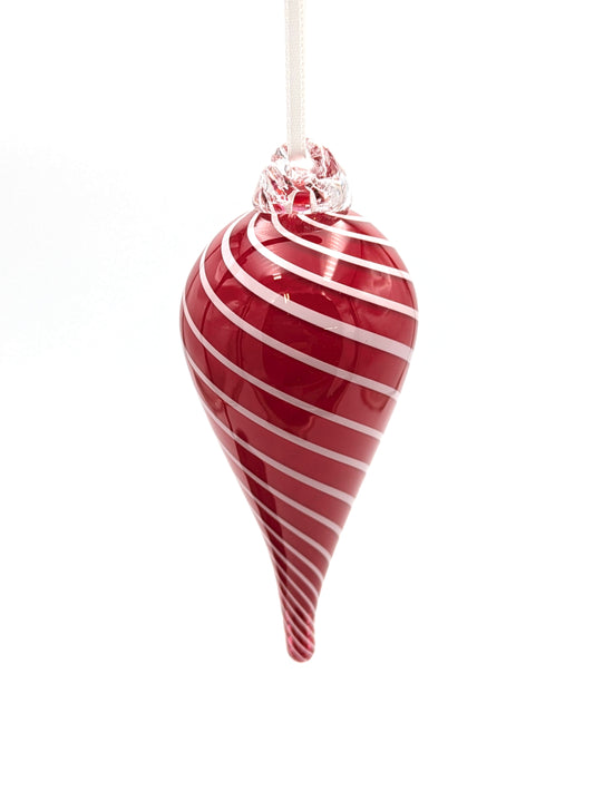 Handblown Glass Teardrop Ornament Spiral by Fritz Glass