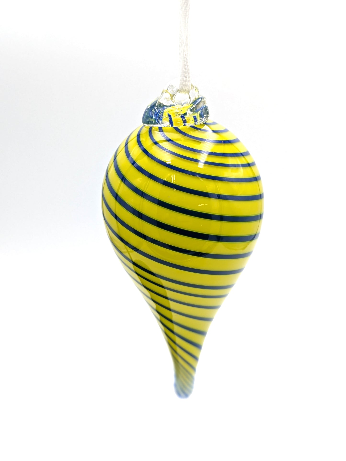 Handblown Glass Teardrop Ornament Spiral by Fritz Glass