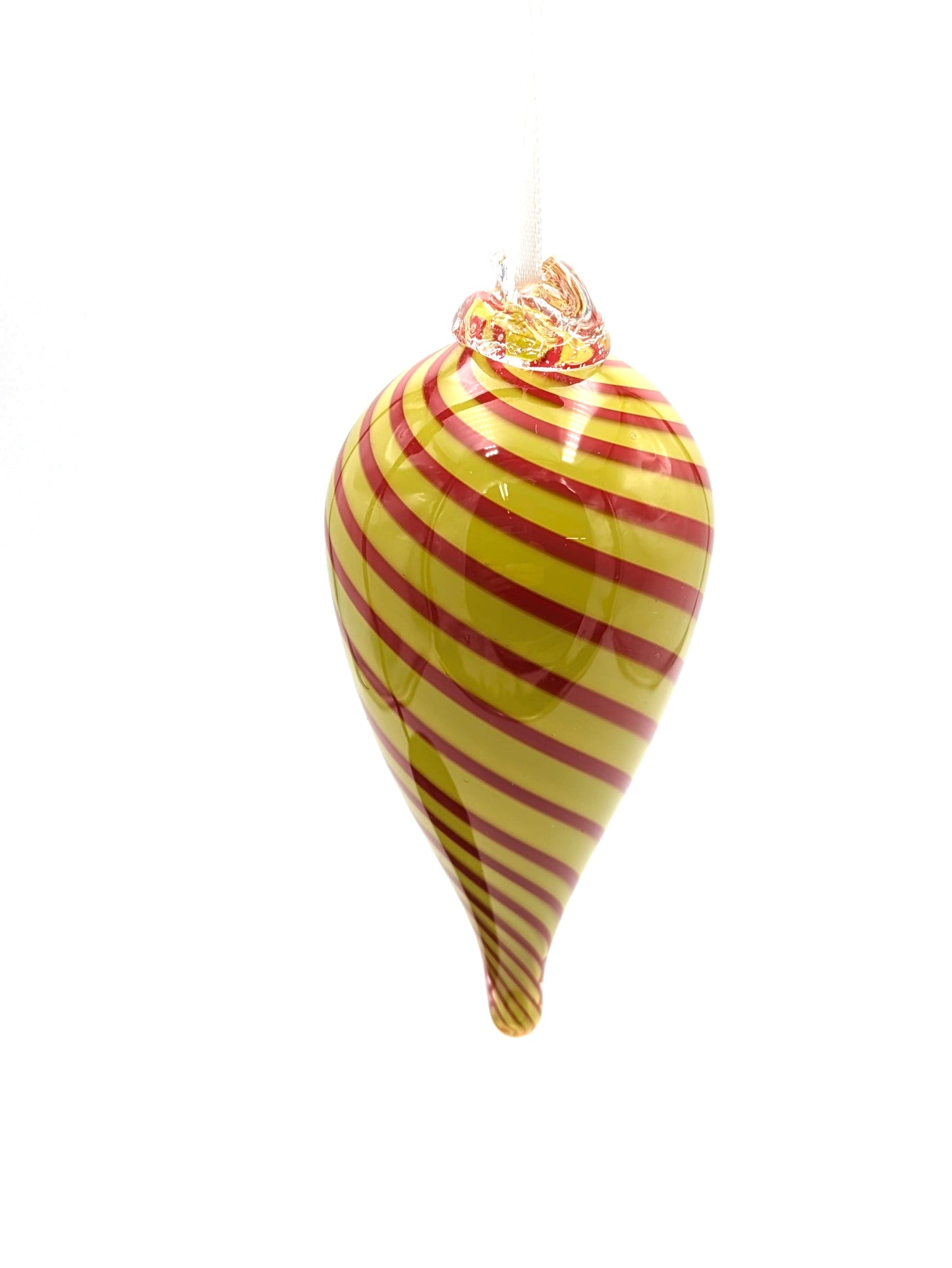 Handblown Glass Teardrop Ornament Spiral by Fritz Glass