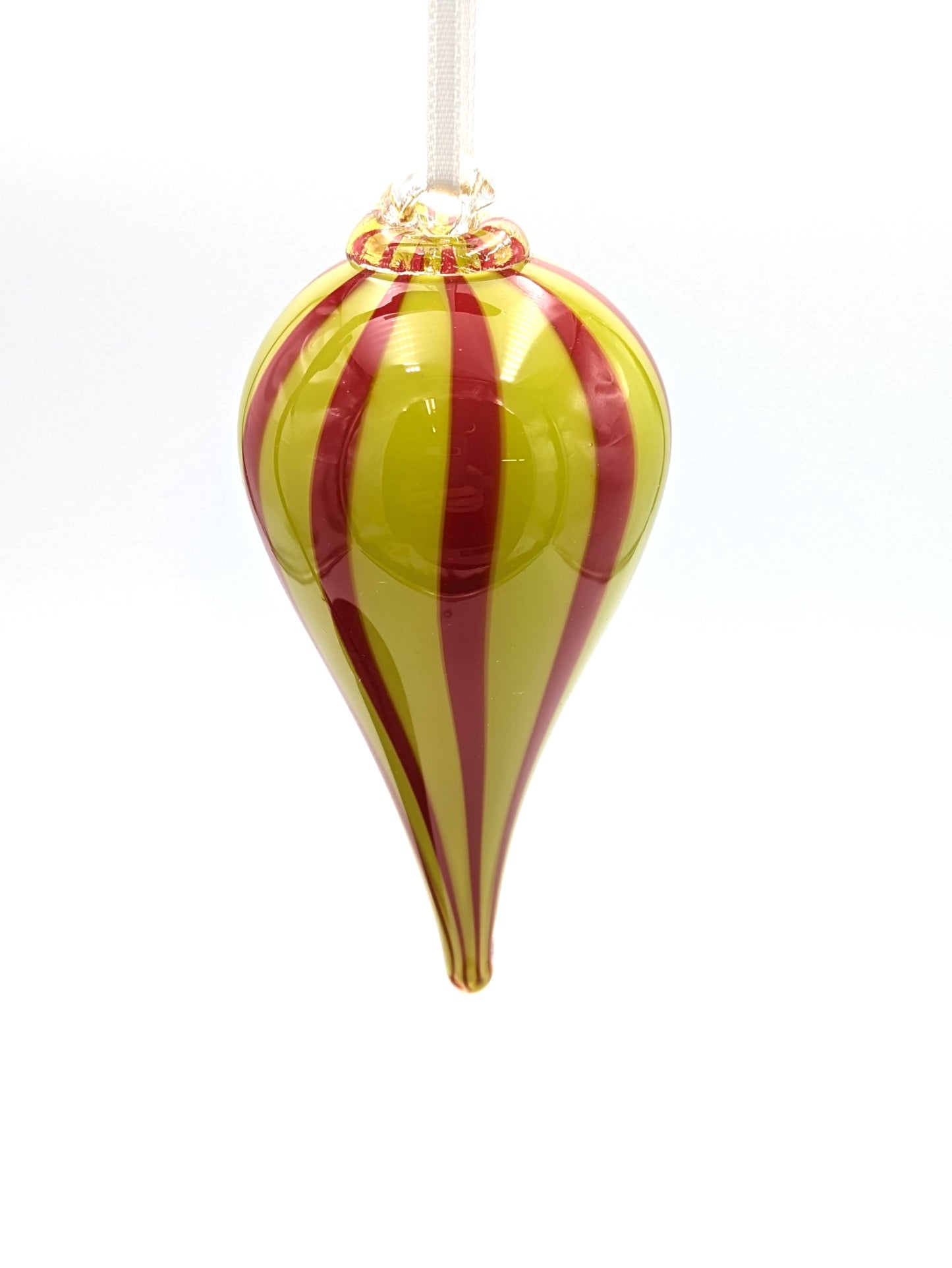 Handblown Glass Teardrop Ornament Stripe by Fritz Glass