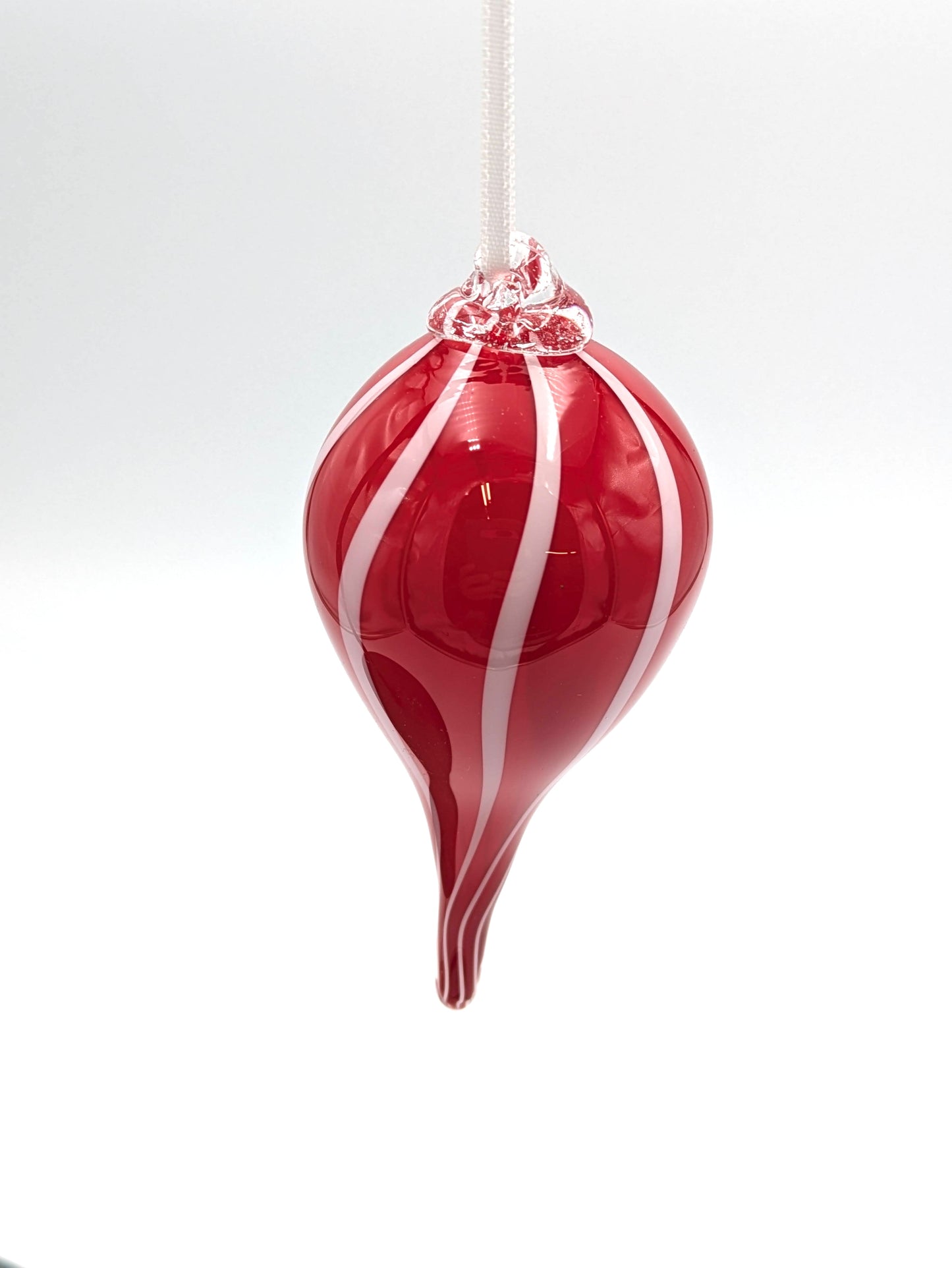 Handblown Glass Teardrop Ornament Stripe by Fritz Glass