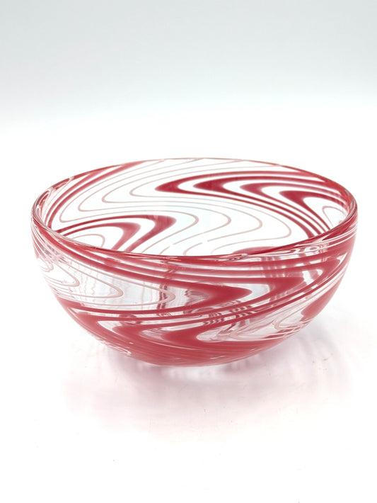 Handblown Glass Red Cane Bowl by Magyar & Mayer