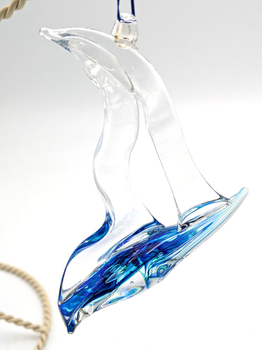 Handblown Glass Sailboat Suncatcher / Holiday Ornament