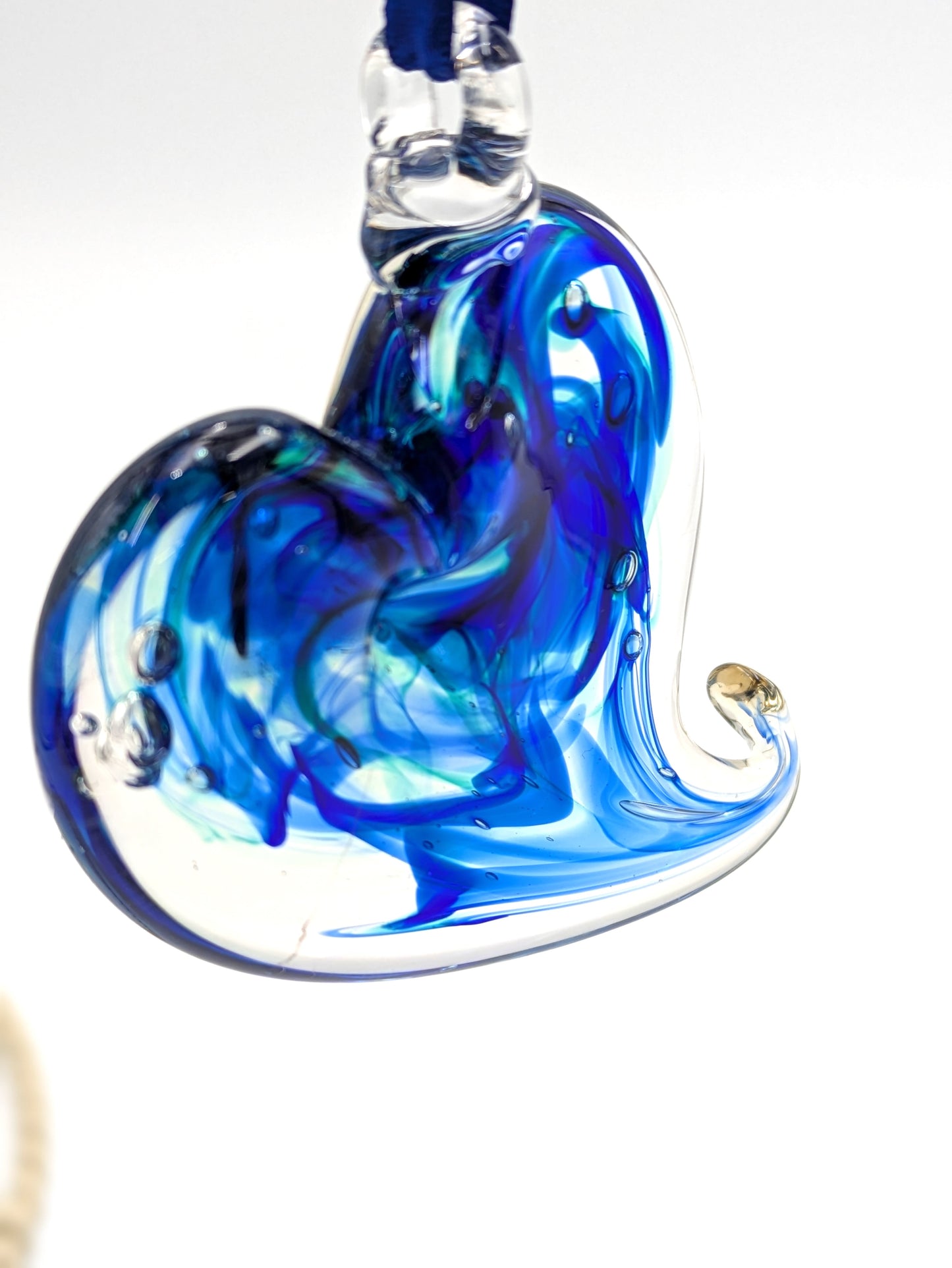 Handblown Glass Ocean Heart Suncatcher / Ornament