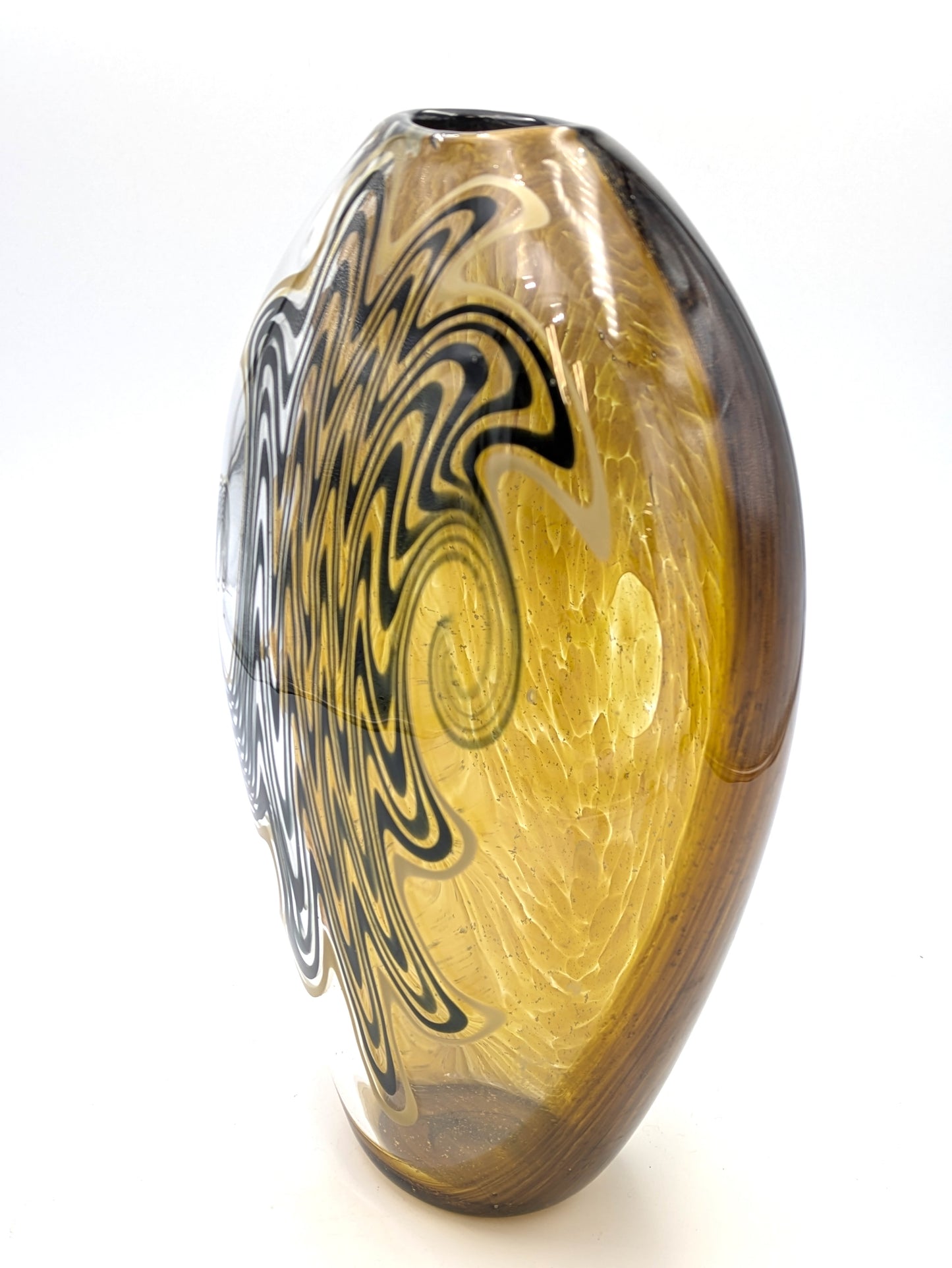 Handblown Glass Large Amber Incalmo Cane Vase