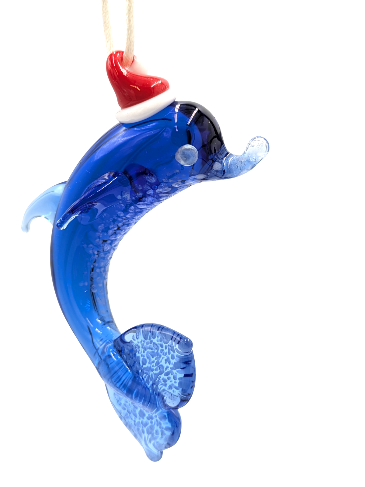 Handmade Glass Santa Hat Dolphin Christmas Tree Ornament
