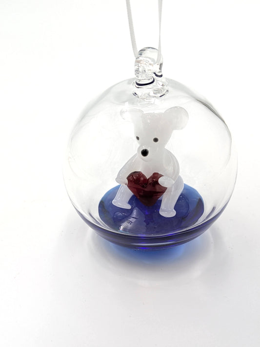 Handblown Glass Valentine's Day Teddy Bear Ornament by Will Mayer