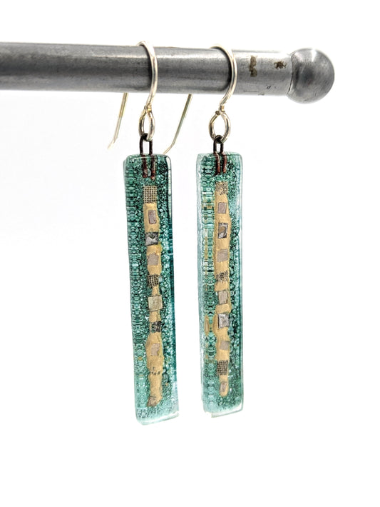 Handmade Fused Glass Golden Phase Bar Earrings Large by MOMO