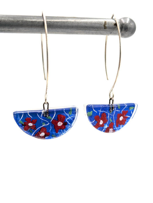 Handmade Fused Glass Wild Rose Fan Earrings by MOMO