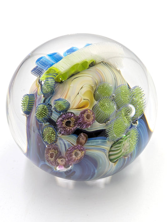 Handblown Glass Paperweight - Inhabited Corona Megaplanet 3.5" #8.27.25