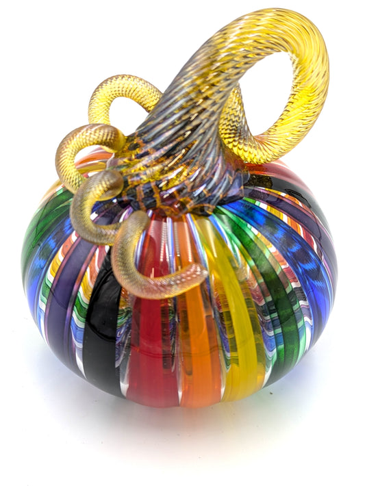 Handblown Glass Rainbow Cane Pumpkin by Michelle Trammel