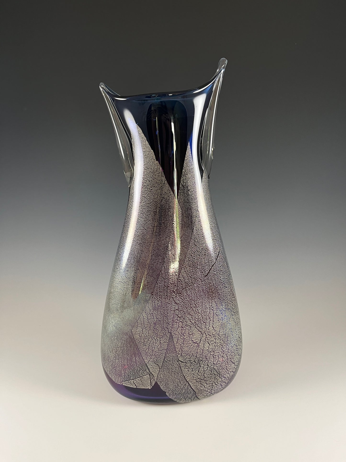 Steel Blue and Purple Vase w/ Silver Leaf #50